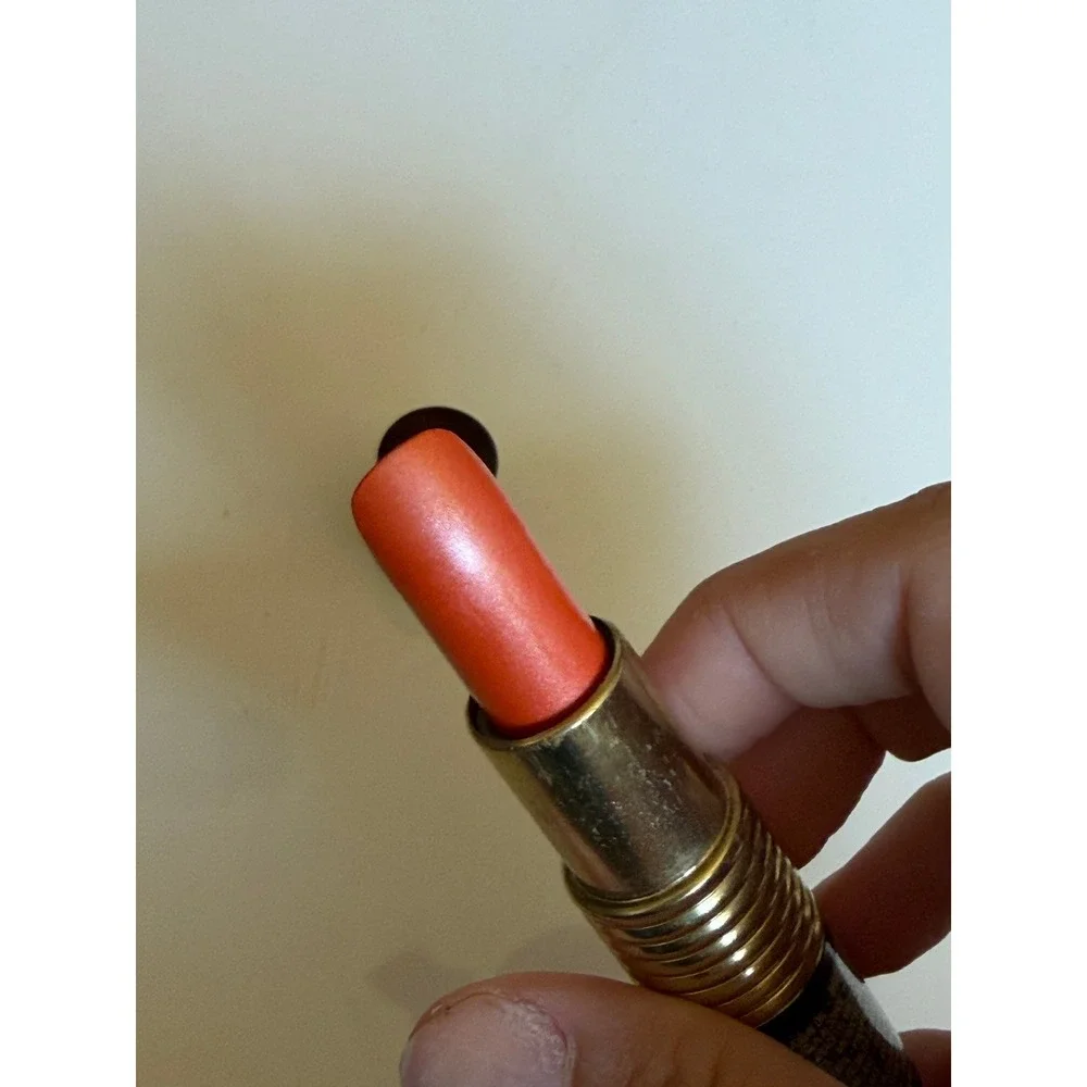 Vintage Revlon Super Frost Lipstick 24 Snow Orange Shimmer Gold Ribbed‎ Case
