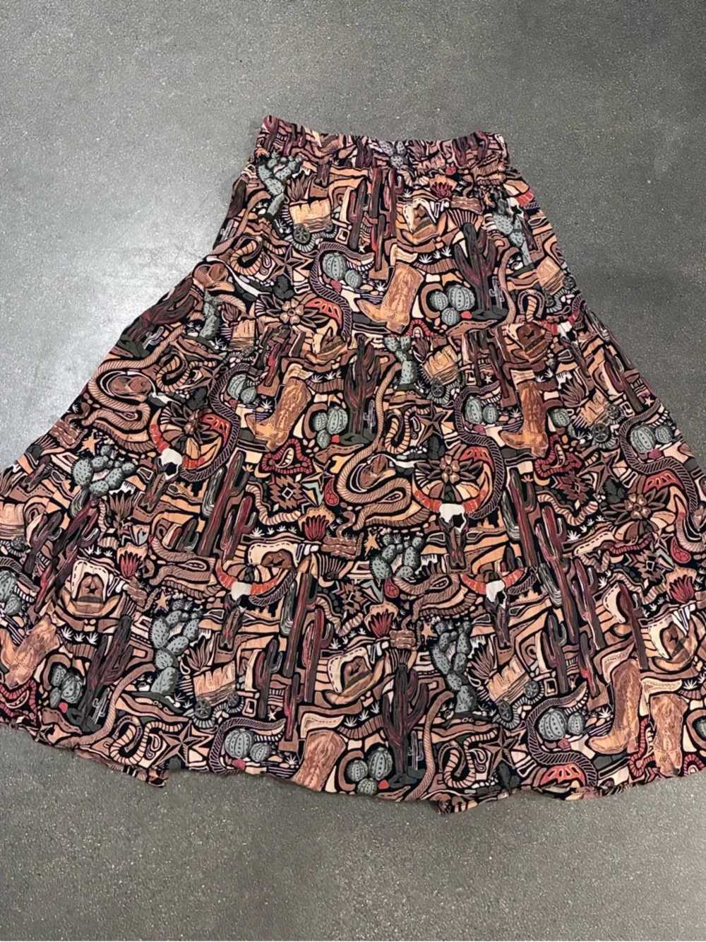 New Angie Med Maxi Skirt Boho‎ Southwestern cactus snake Earthy cowgirl A-line