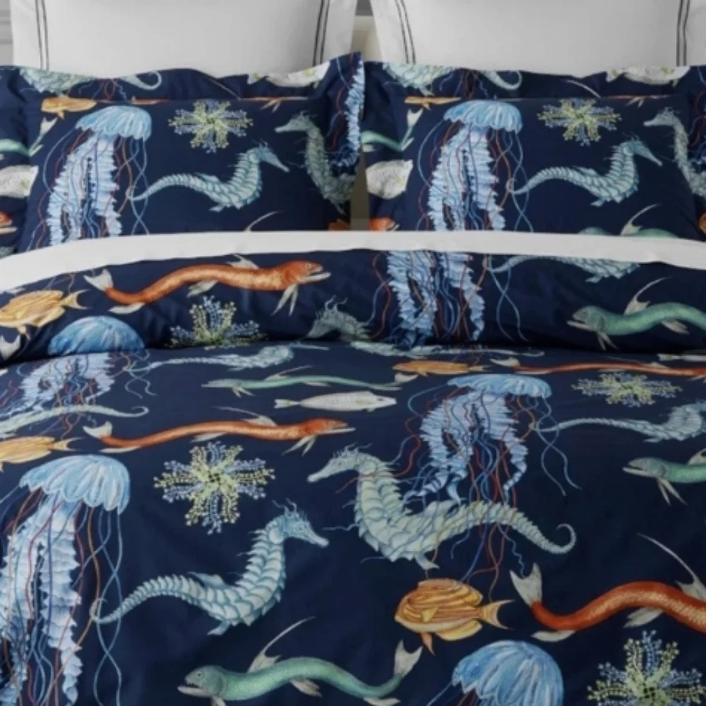 Williams Sonoma Home Deep Sea Printed Organic Bedding Duvet Cover, King/CK