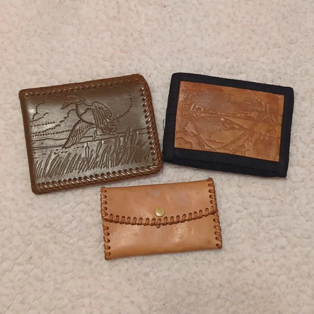 Vintage wallets and coin purse, hand-tooled & stitched‎