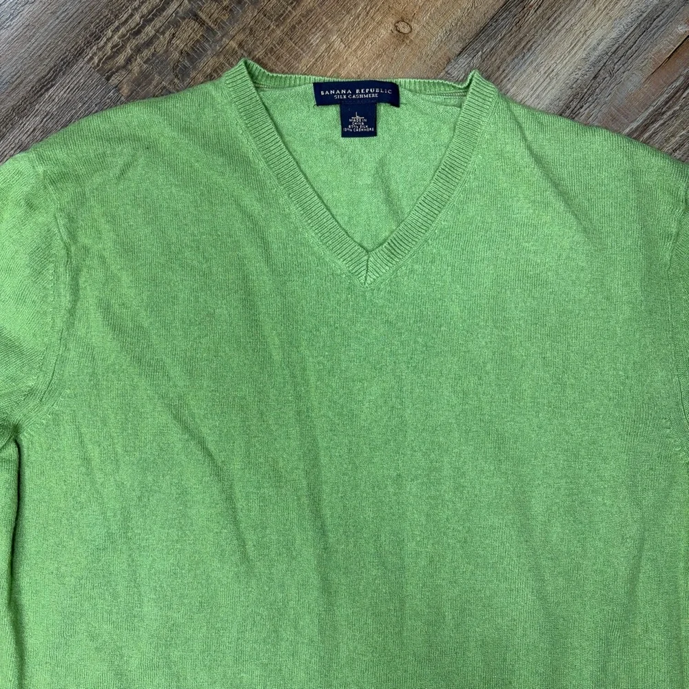 Banana Republic Silk Cashmere Sweater Men L Green Lightweight Preppy Career Soft