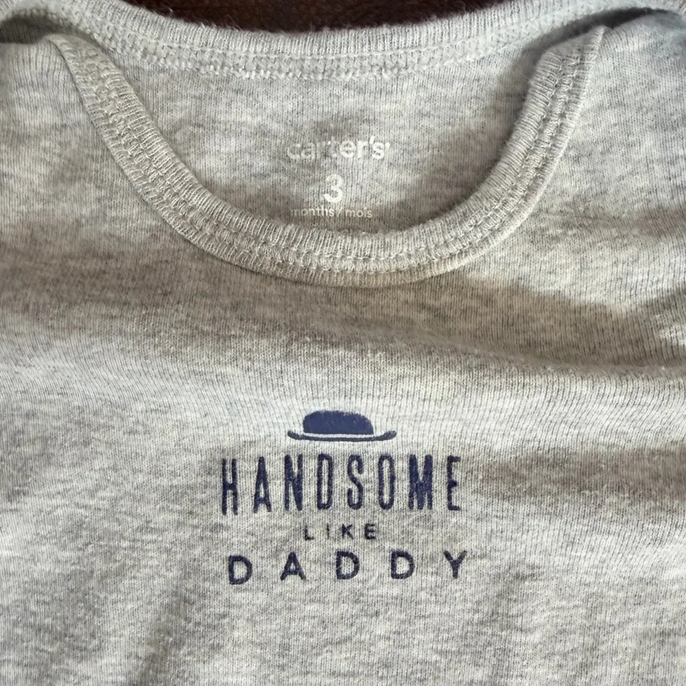 Carters 3 Months Grey “Handsome like Daddy” Onesie Three Button‎ Snap