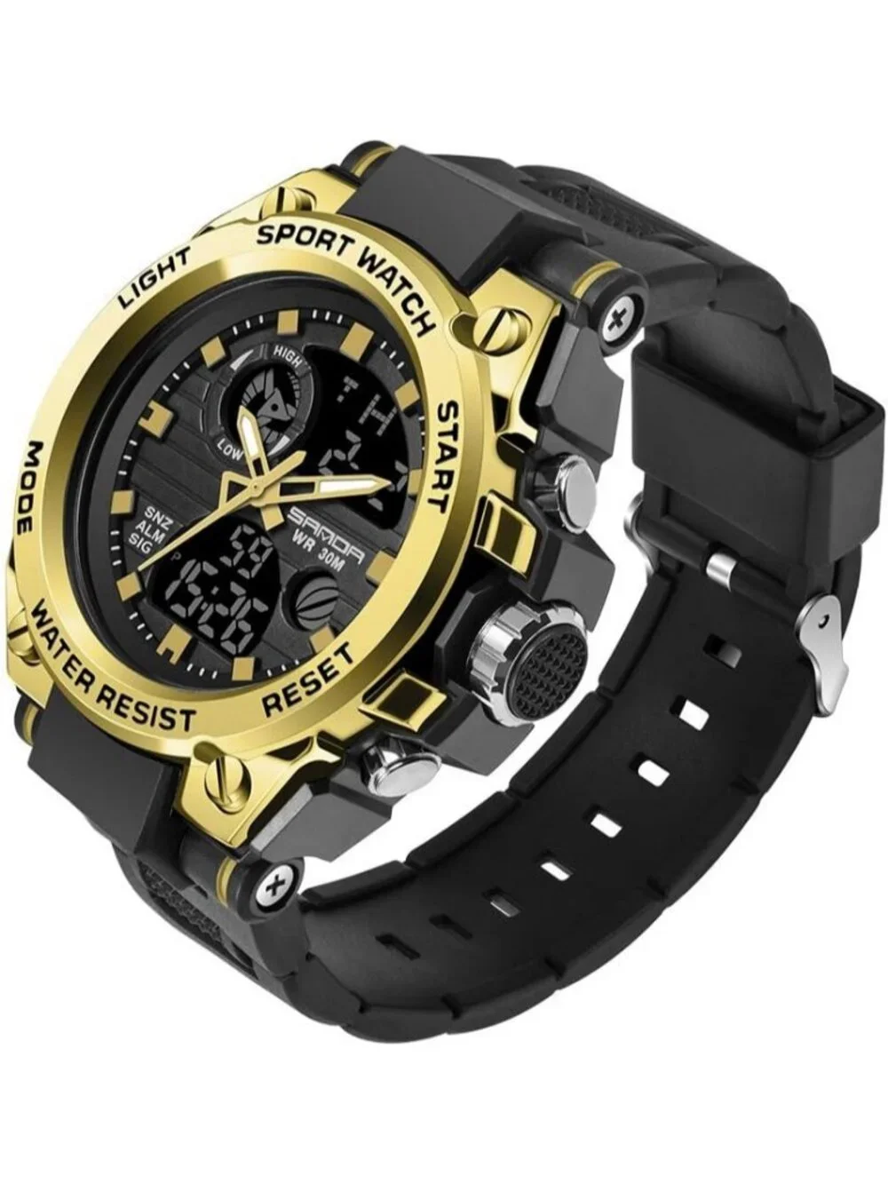 Men's Black Gold Analog Quartz Sports Outdoor Waterproof Military Digital Watch