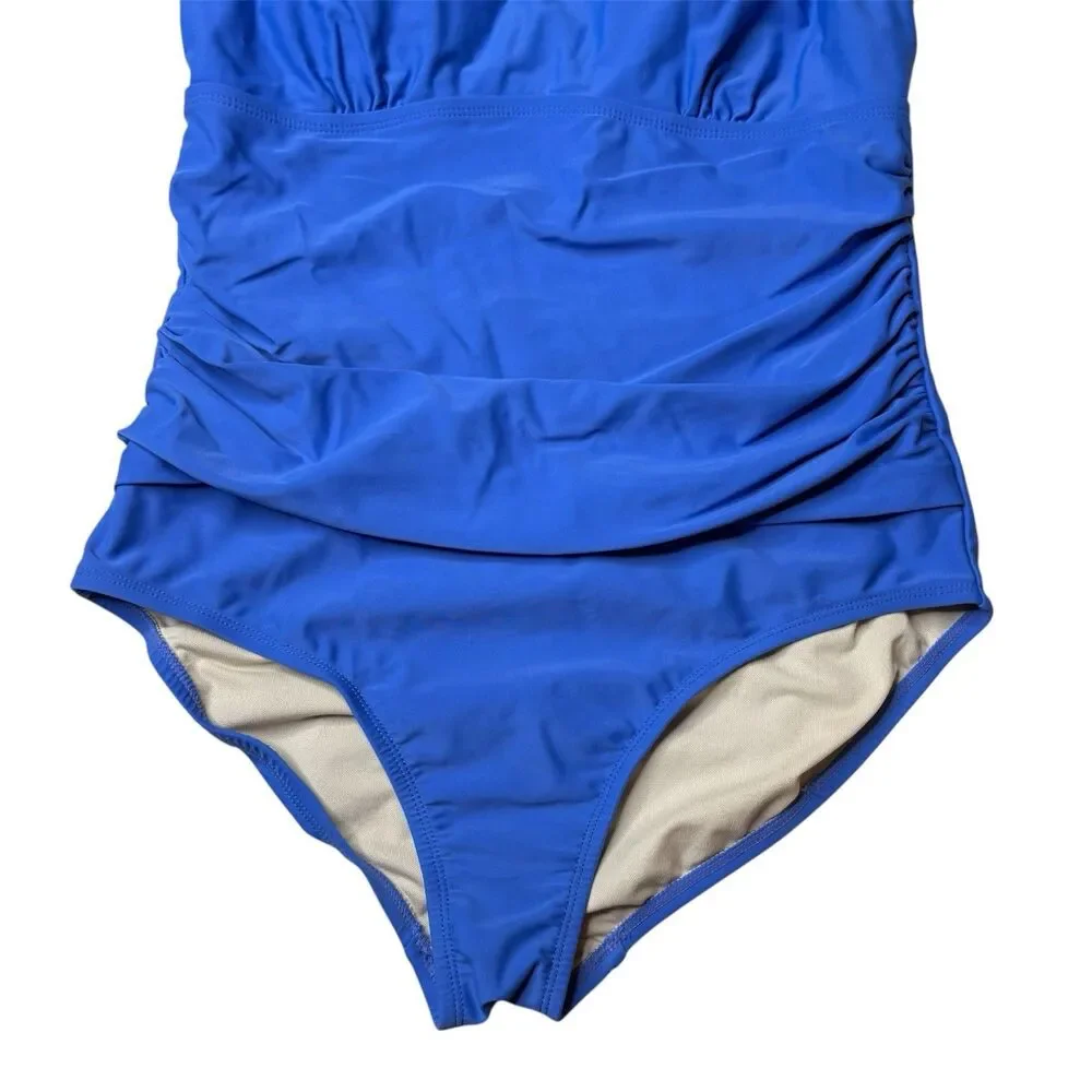 Merona Blue Swimsuit Lightly Padded Ruched One Piece Size Large preowned