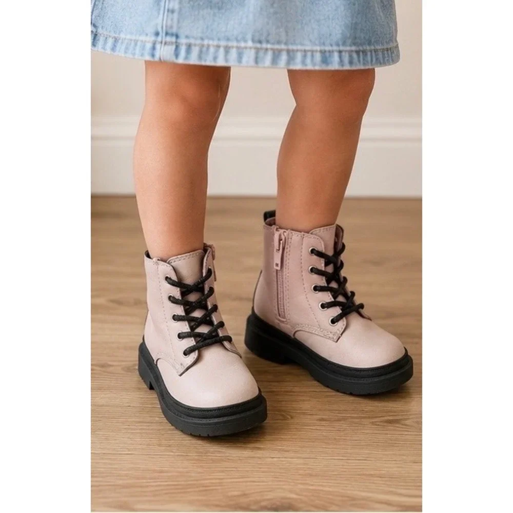 Carter's Pink Combat Boots Toddler Size 4 Girl Zip Up Lug Sole Moto Casual Girly