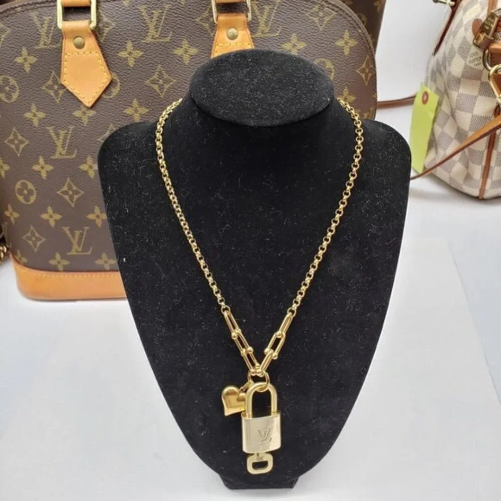 Authentic Louis Vuitton Lock & Key w/ Unbranded Stainless Horse Shoe Necklace