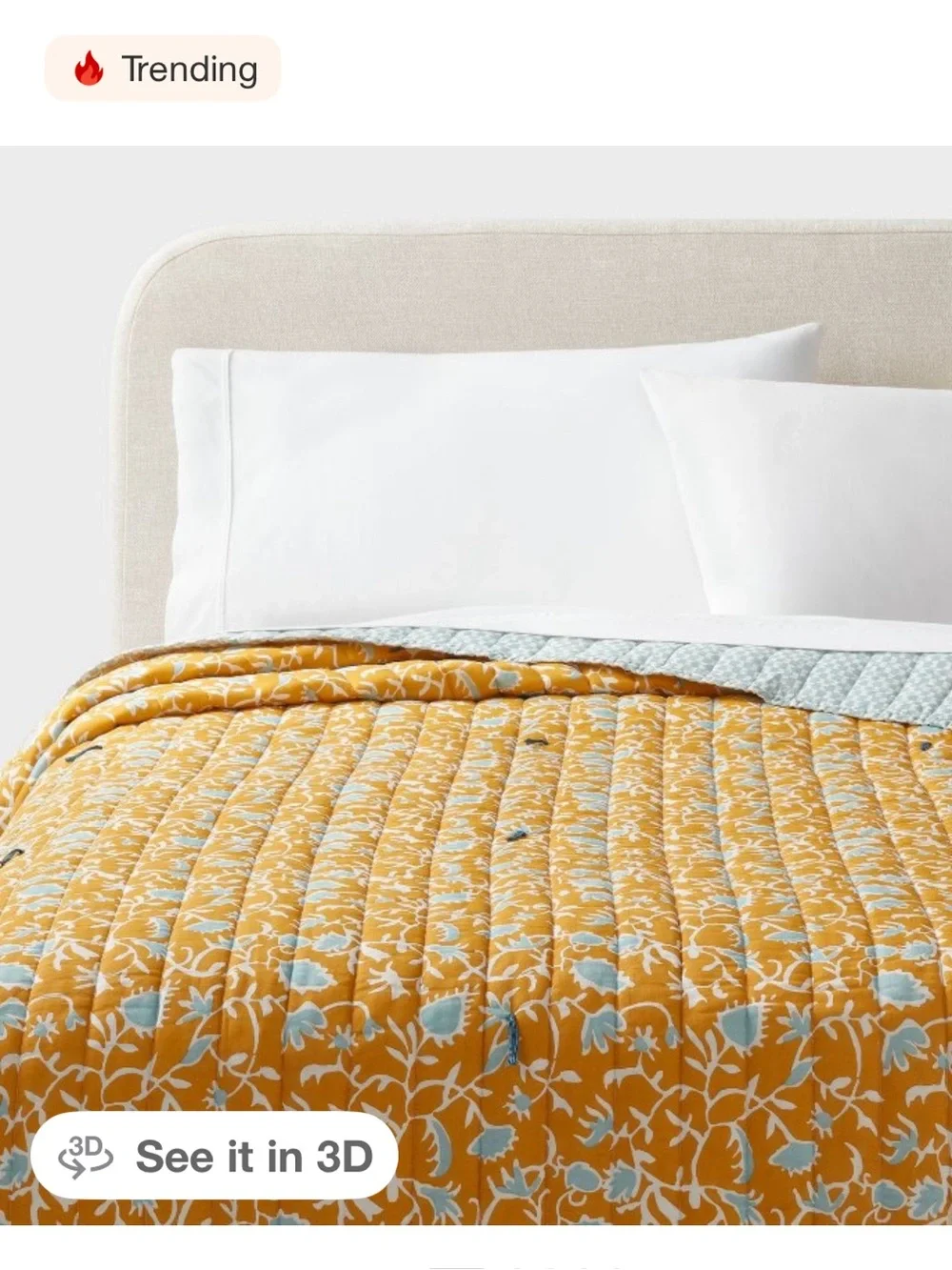 Threshold F/Q 3-Piece Set , Earthy Vines Mustard Yellow/ Teal Blue Set