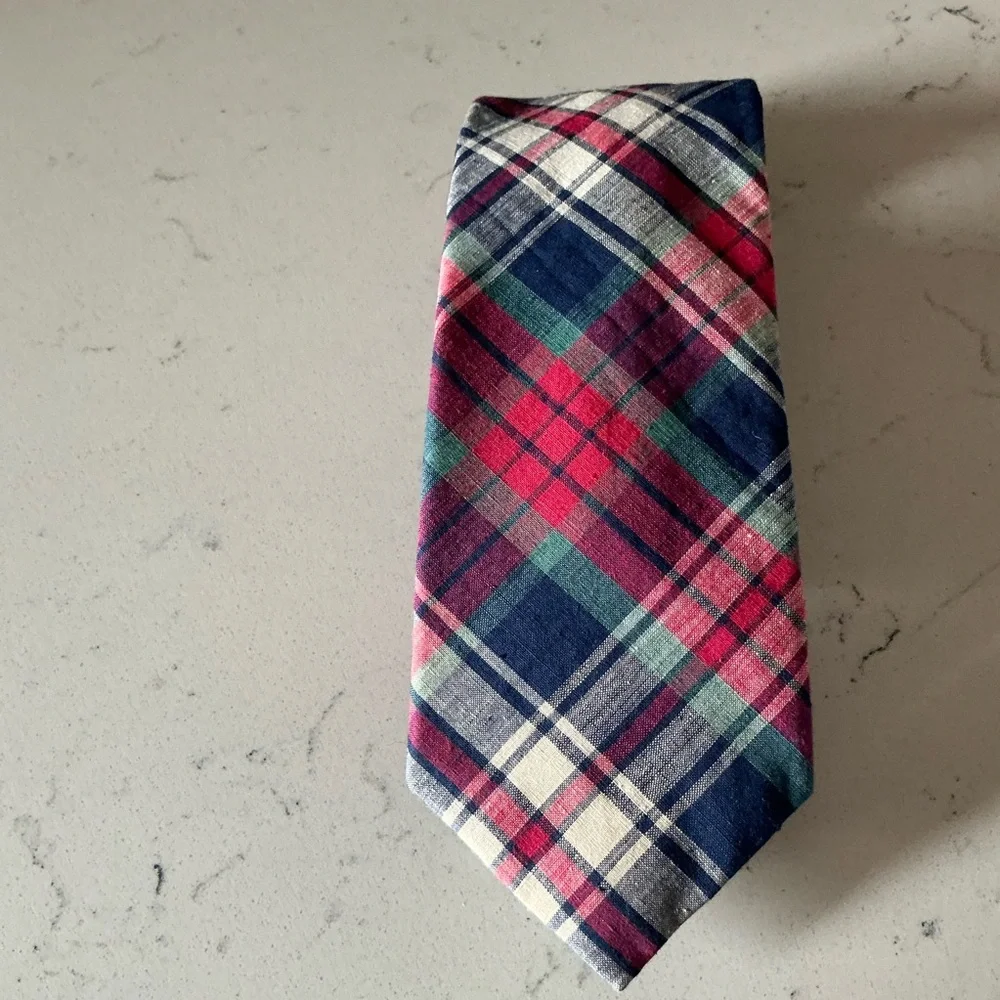 Vintage Guy Laroche Cravate cotton tartan madras neck tie made in USA