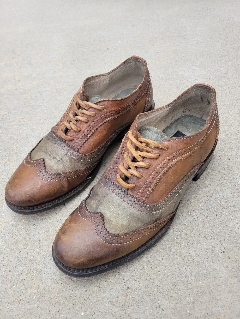 Freebird King Brown & Green Leather Oxford Wingtip Lace Up Shoes Mens 9