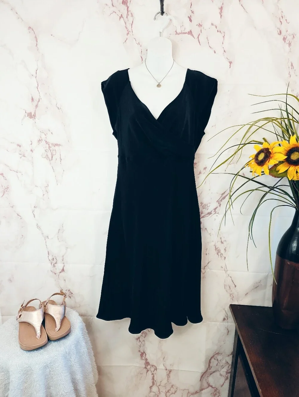 J.Crew 100% Silk Wrap Dress Size 12 Black Sleeveless Midi