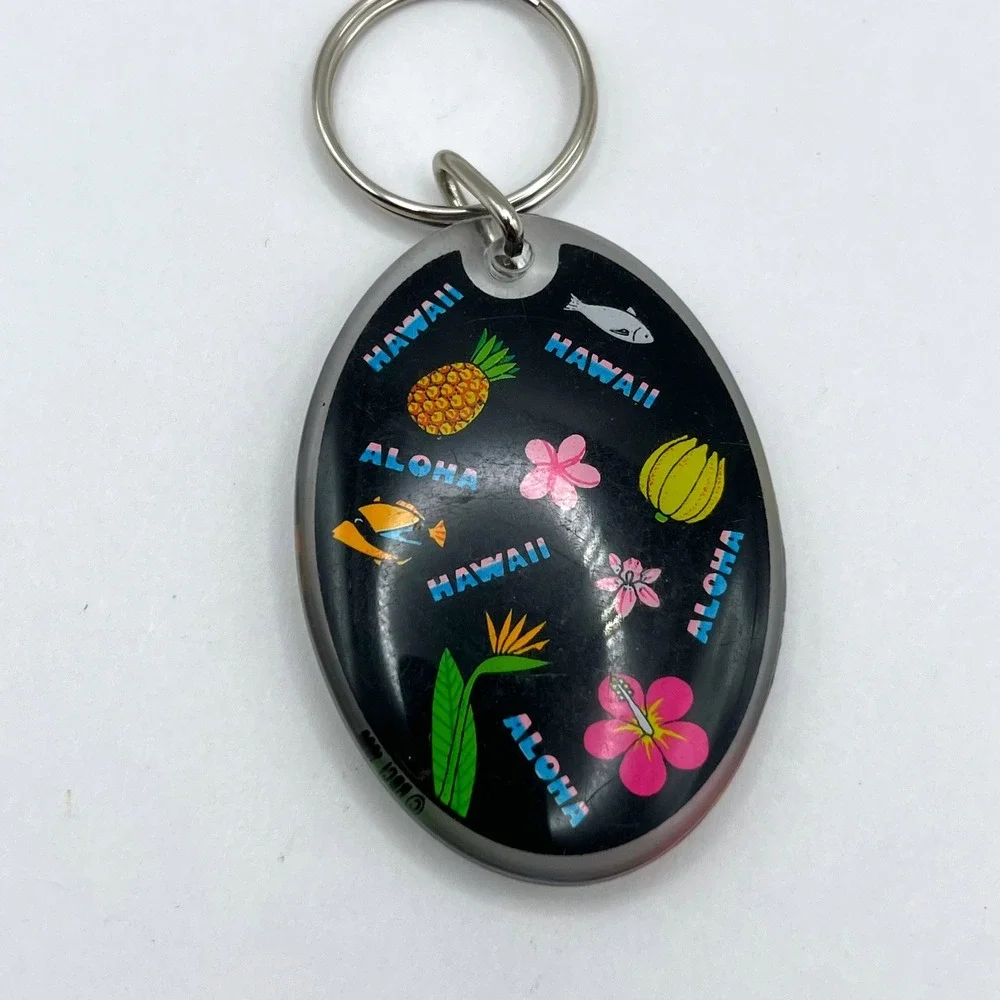 Vintage 1996‎ Hawaii Aloha Keychain Souvenir Pineapple Hibiscus Tropical Classic