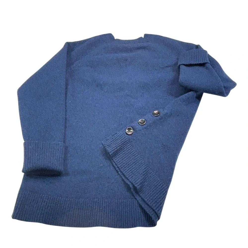 Pendleton Sweater X Large Blue Womens Long Sleeve 100% Lambs Wool Side Buttons