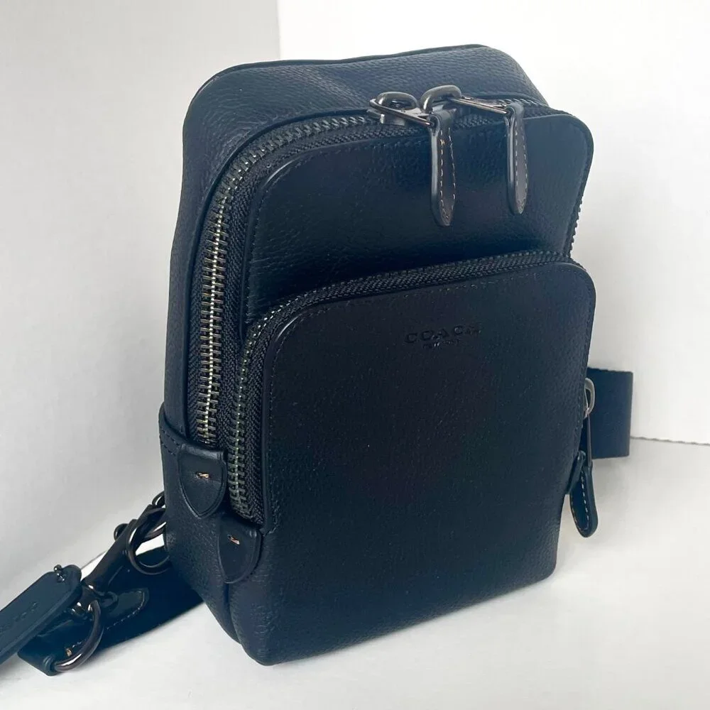 Coach Gotham Sling Pack 13 Black Pebbled Leather CR849 Bag