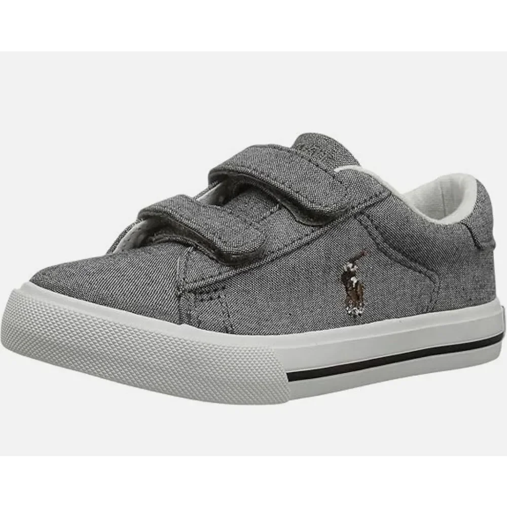 NWOT Polo Ralph Lauren Easten EZ Grey Chambray / Multi Pony Player Shoes Size 8.