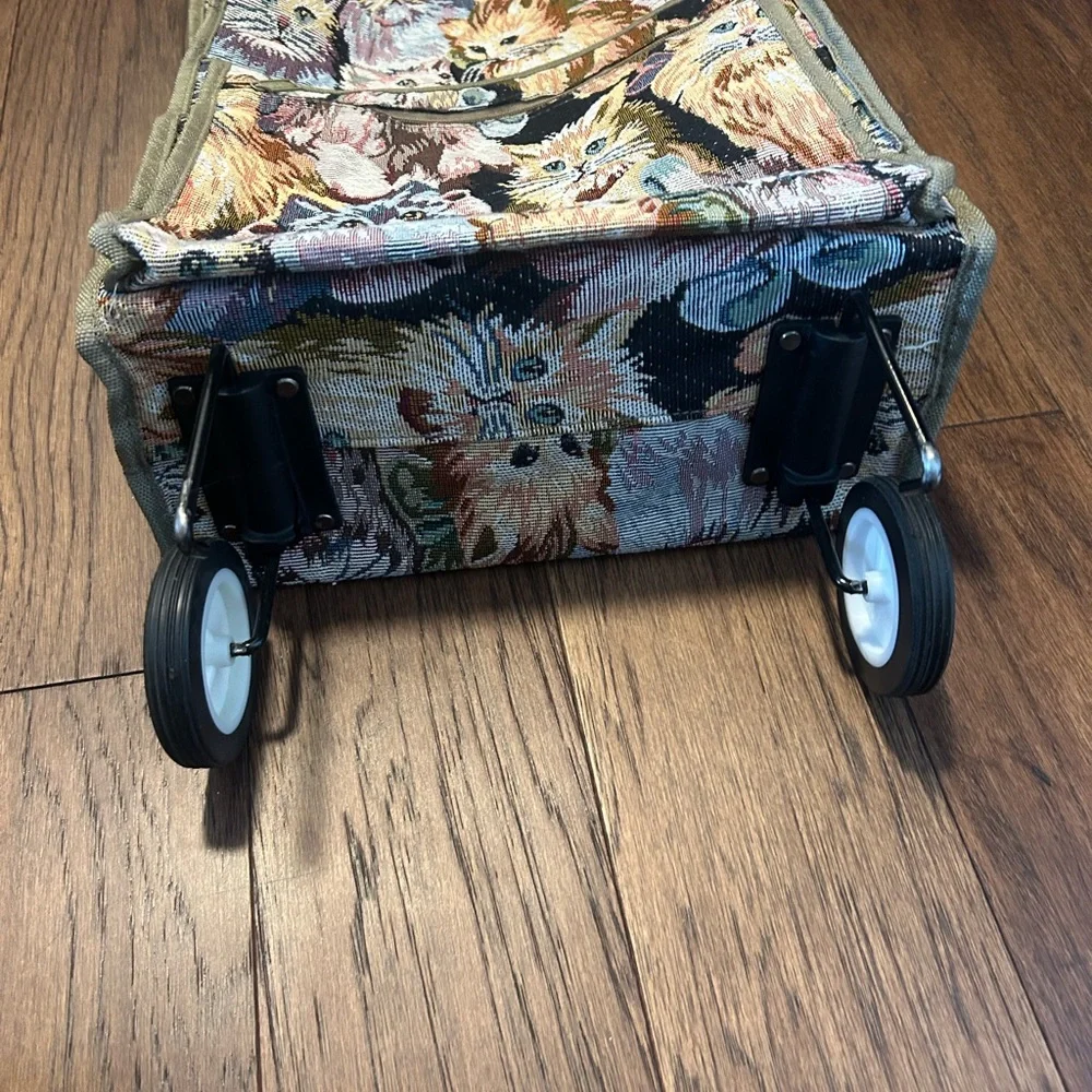 Tapestry Cat Print Rolling Tote Bag-see description