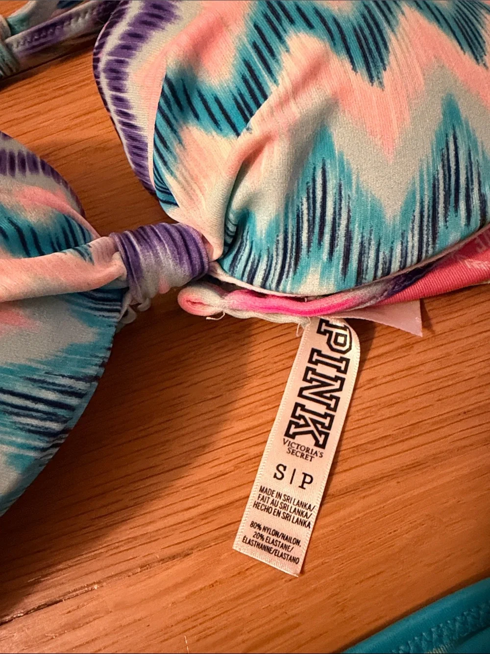 PINK Victoria's Secret Bright Turquoise Bikini Bottoms and Chevron Print top