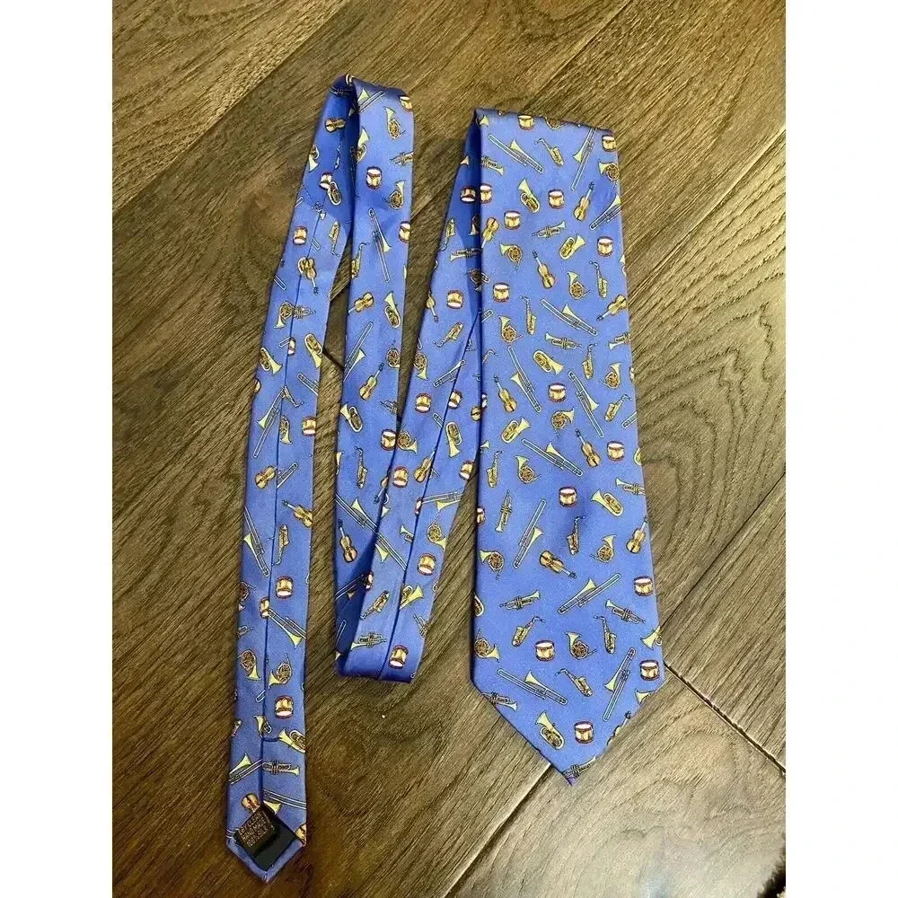 Alynn Vintage Silk Neck Tie Brass Section Music Jazz Instrument Band 100% Silk