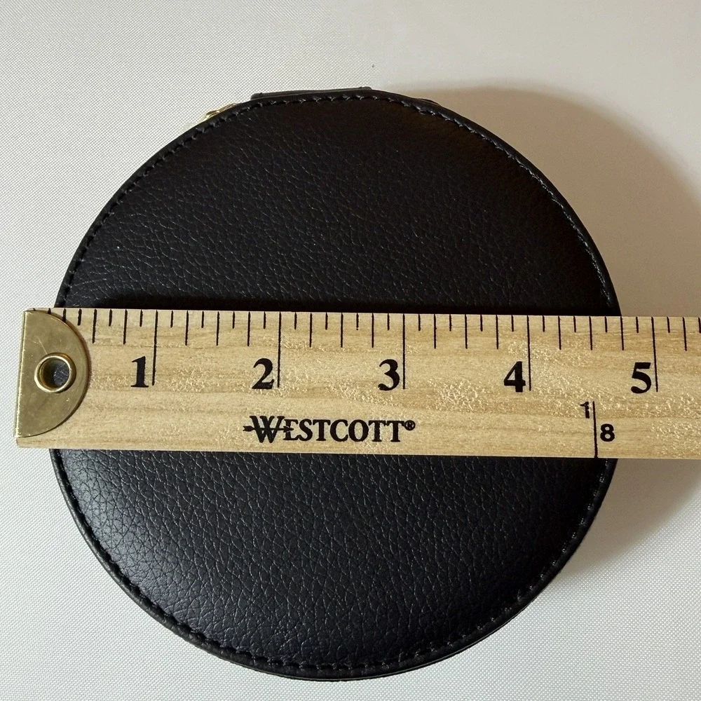 Shane Company Round Travel Jewelry‎ Box/Case - Black PU Leather New