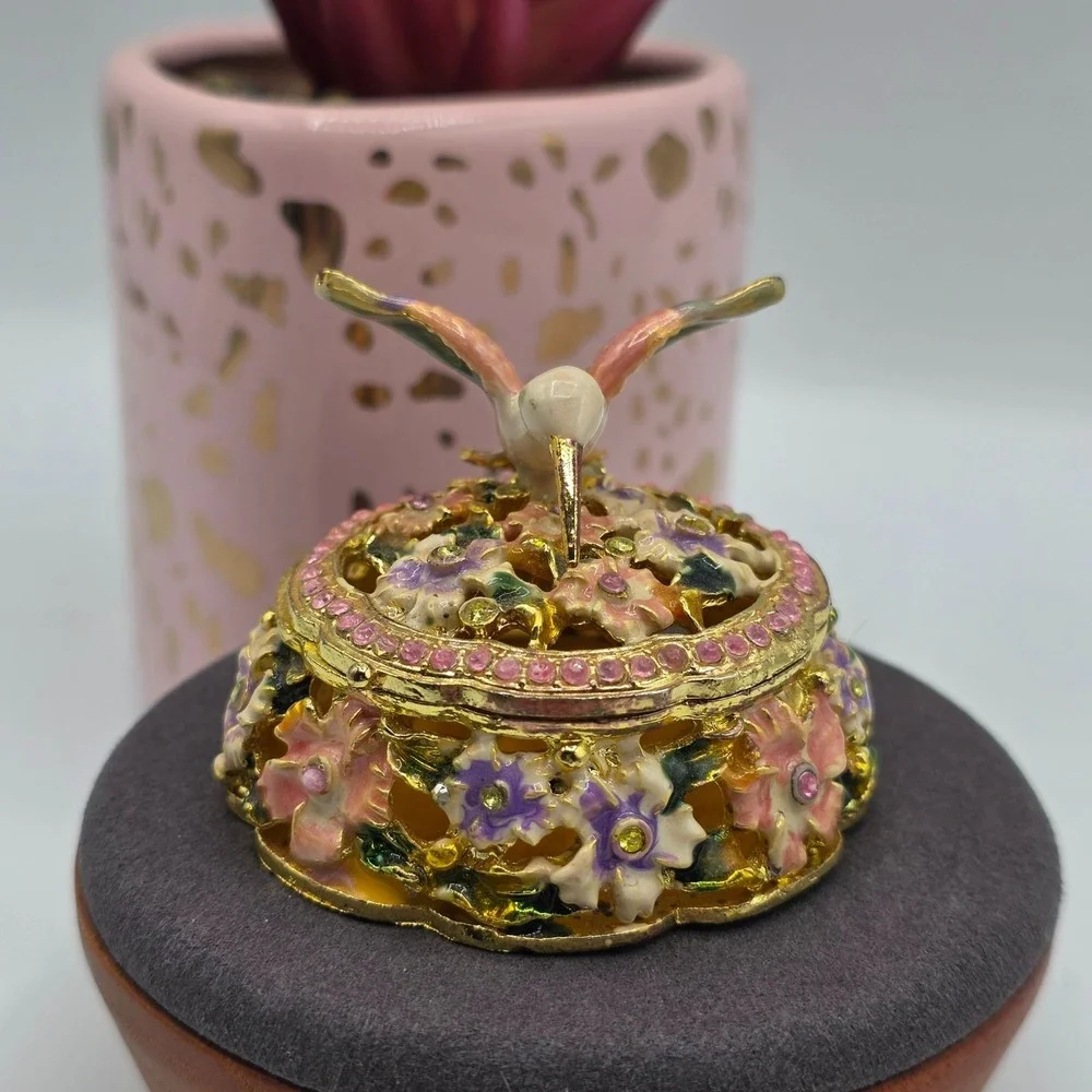 Hummingbird Trinket Box Enamel Jeweled Decorative Keepsake Storage‎ Holder