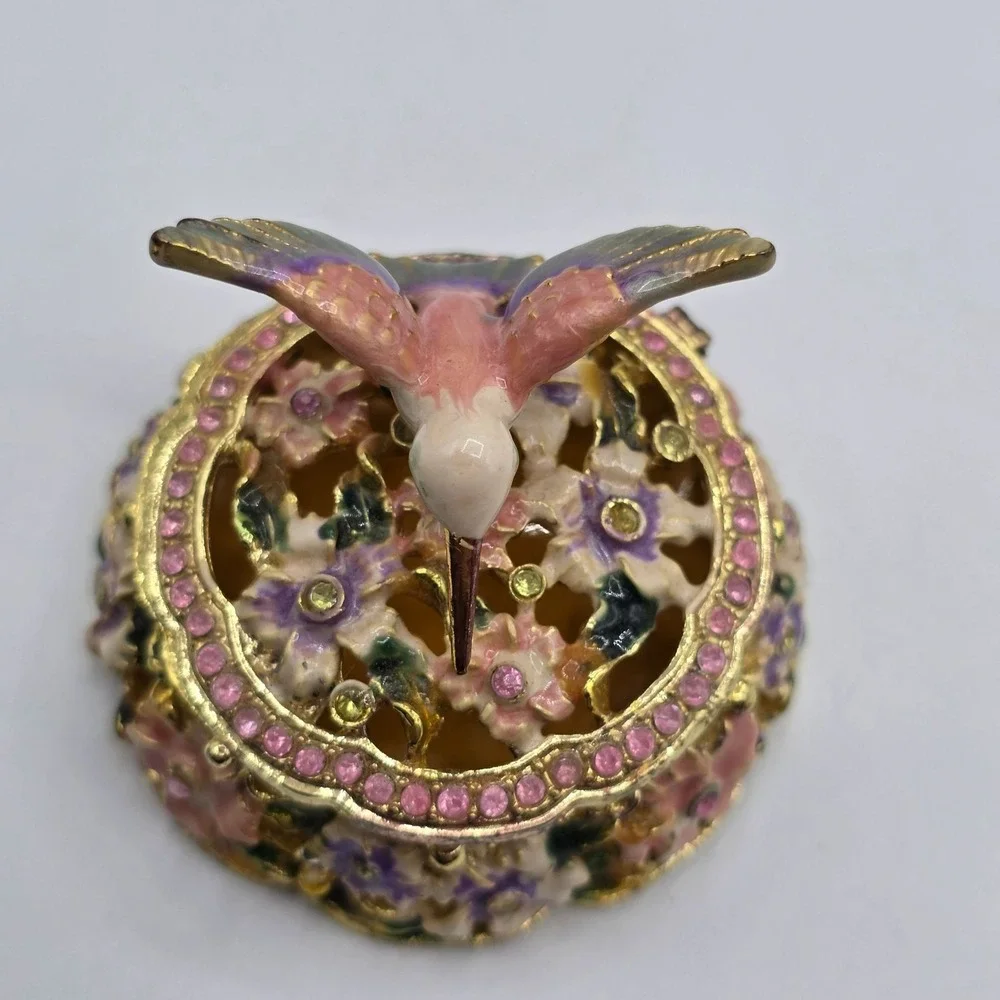 Hummingbird Trinket Box Enamel Jeweled Decorative Keepsake Storage‎ Holder