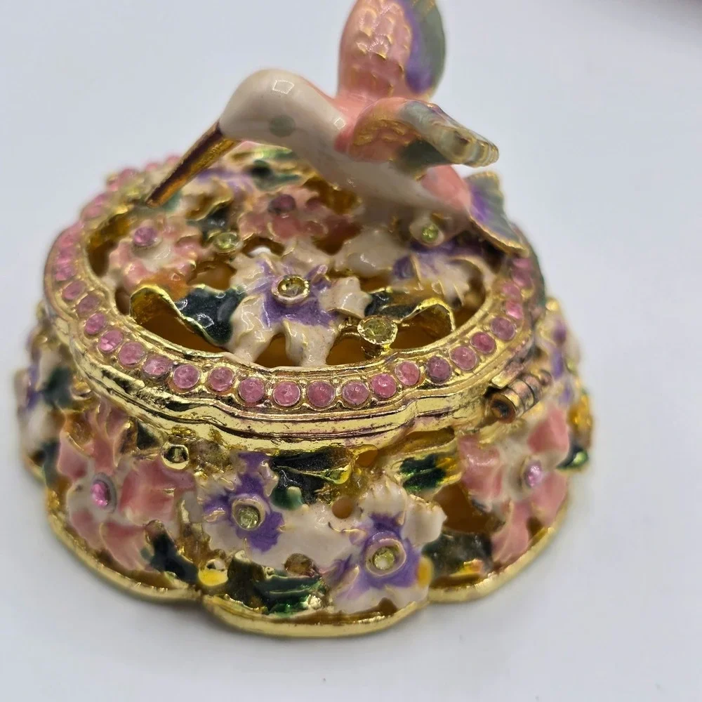 Hummingbird Trinket Box Enamel Jeweled Decorative Keepsake Storage‎ Holder