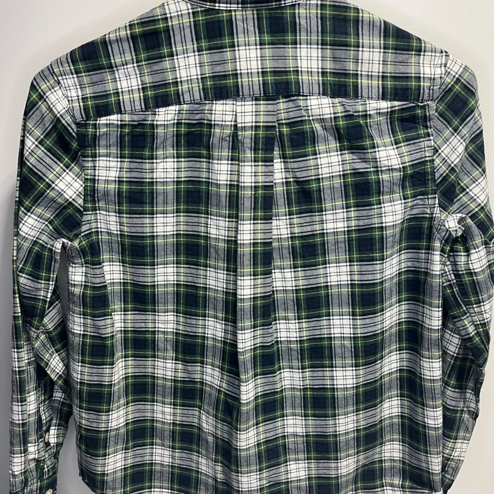 Ralph Lauren Boys Medium Green White Navy Plaid Button Down Shirt
