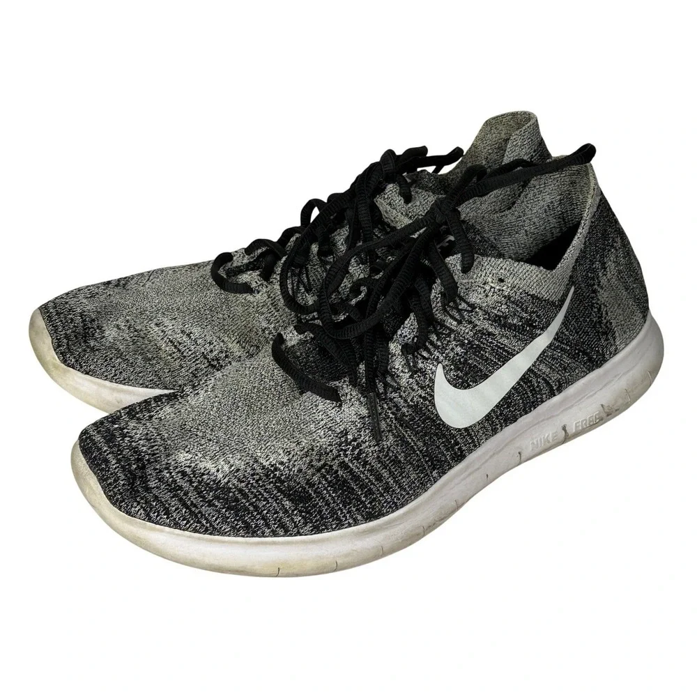 Nike Free RN Flyknit Running Shoes Women 10 Black White Oreo 880844-003 Knit