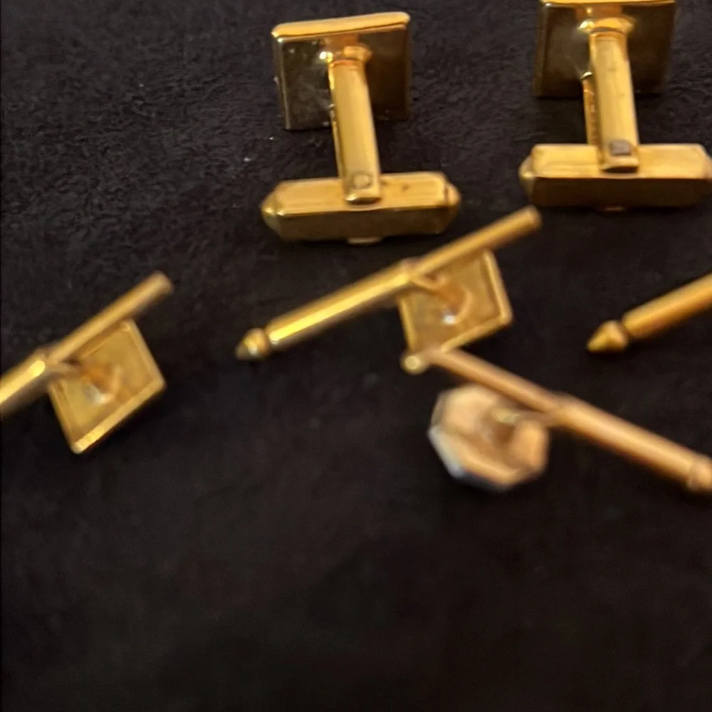 Antique gold tone mother of pearl cufflinks & Nu lok Swank studs tuxedo set