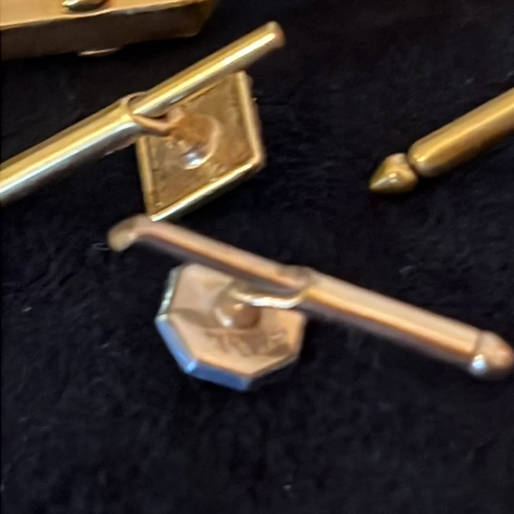 Antique gold tone mother of pearl cufflinks & Nu lok Swank studs tuxedo set