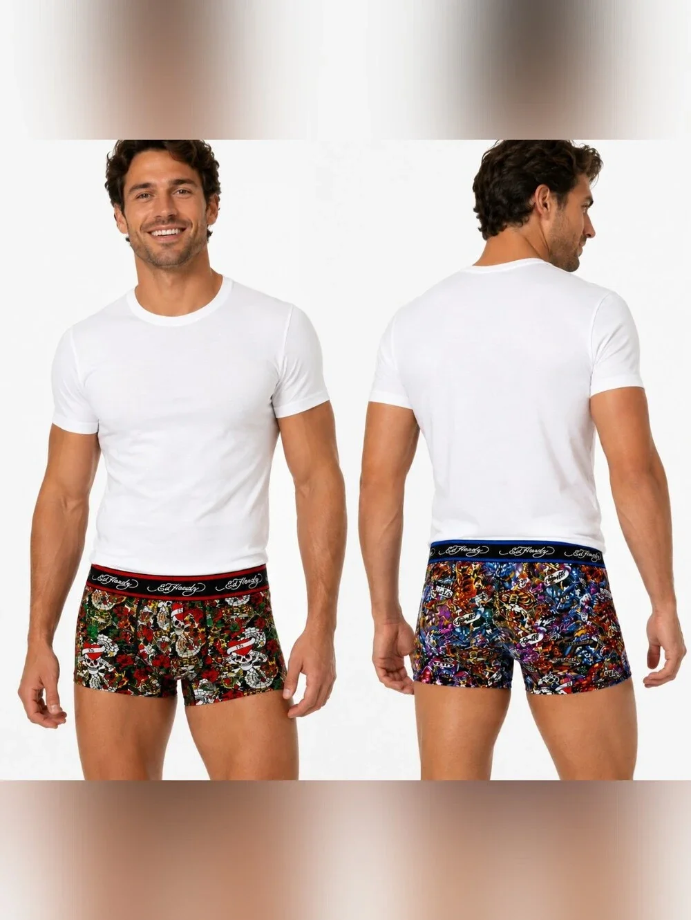 Ed Hardy Men's Performance Boxer Briefs Y2K Skulls Roses Pattern, 2-Pack, size L
