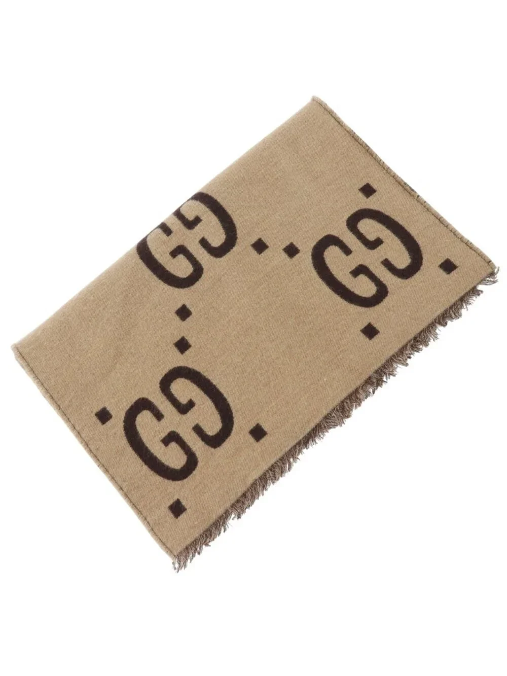 Gucci GG Jacquard Wool Silk Beige Scarf