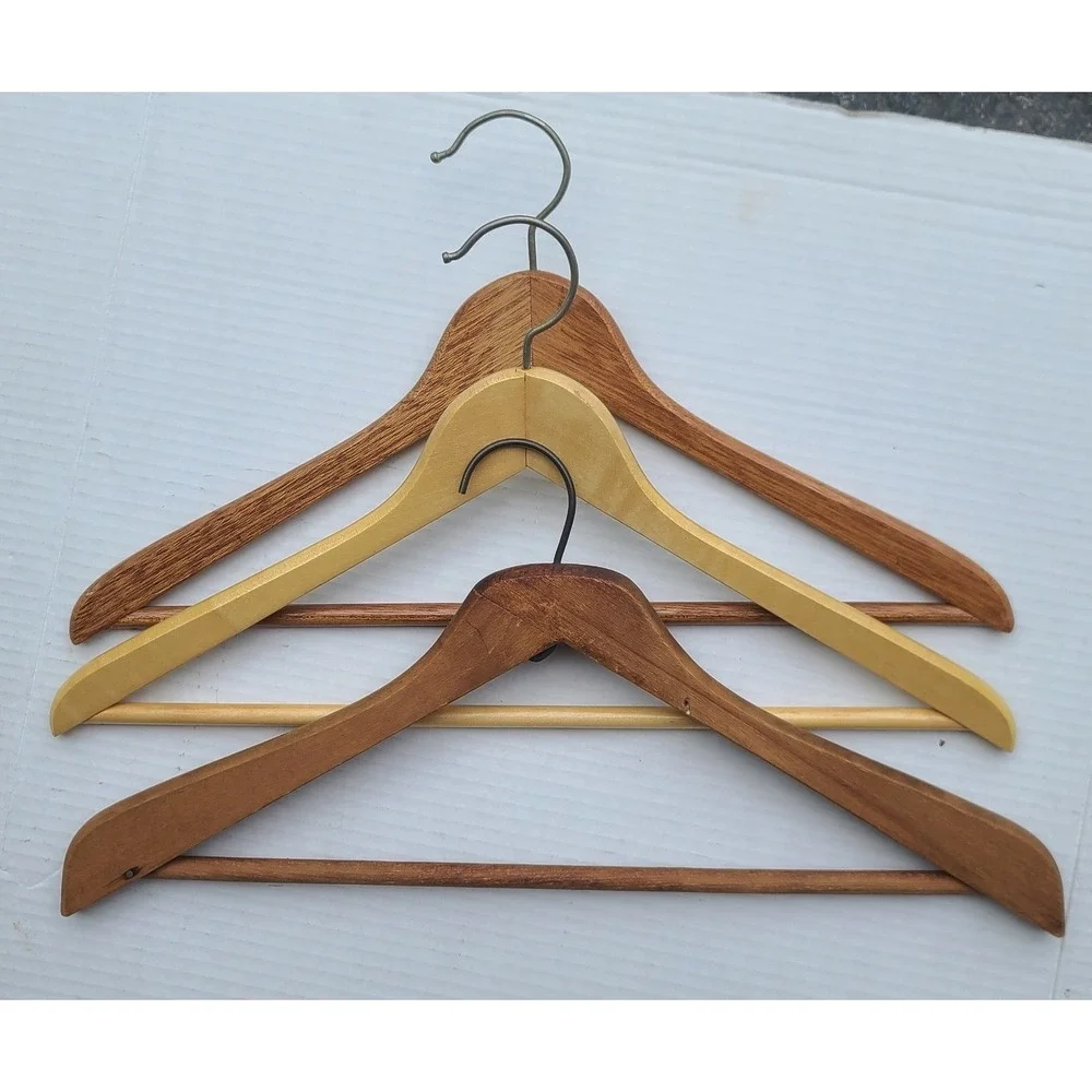 Set of 3 Vintage Wooden Swivel Hook Coat Pants Hangers Mixed Wood‎ Tones