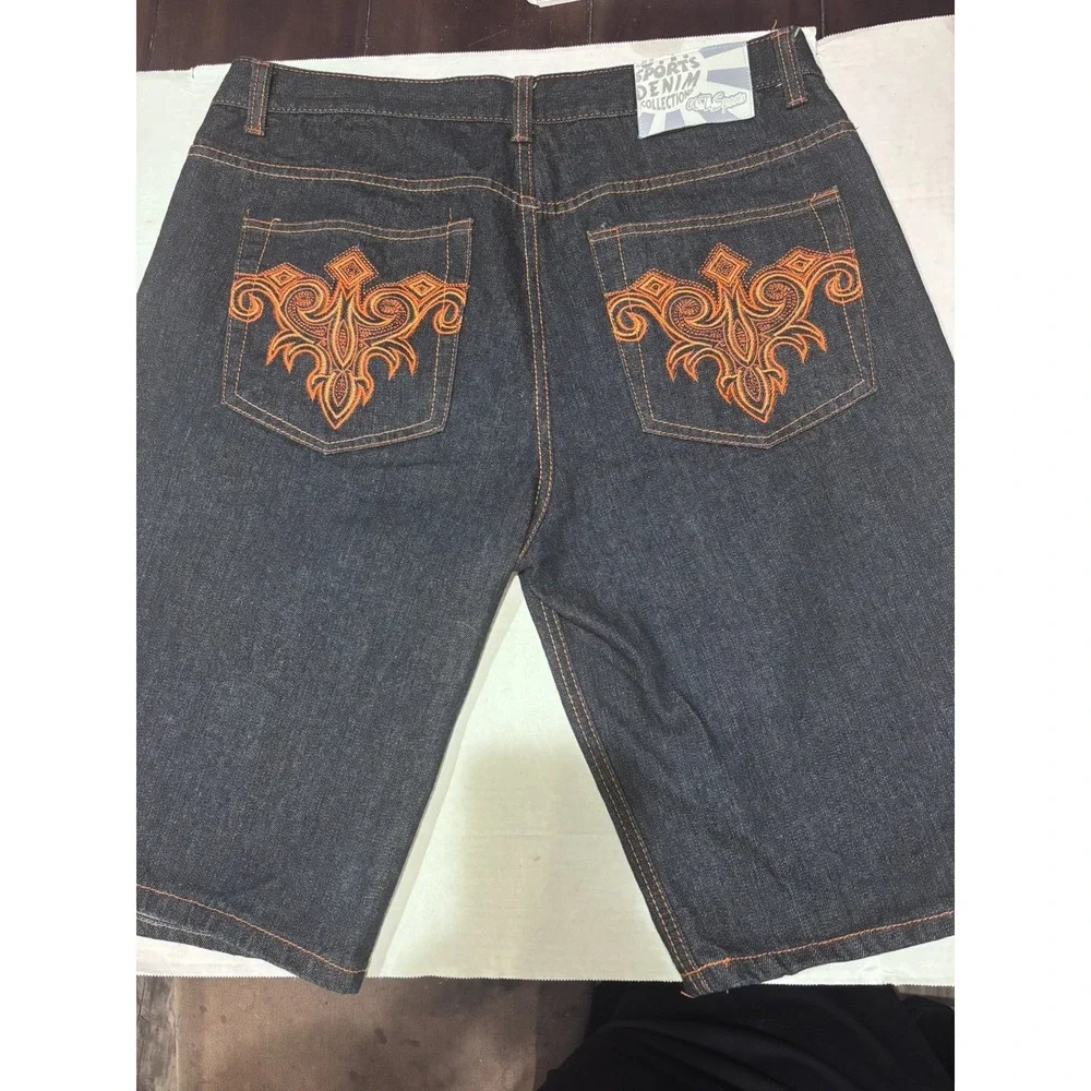 Vintage U T Sports Collections Baggy‎ Jean Shorts Y2K Embroidered Back Pockets