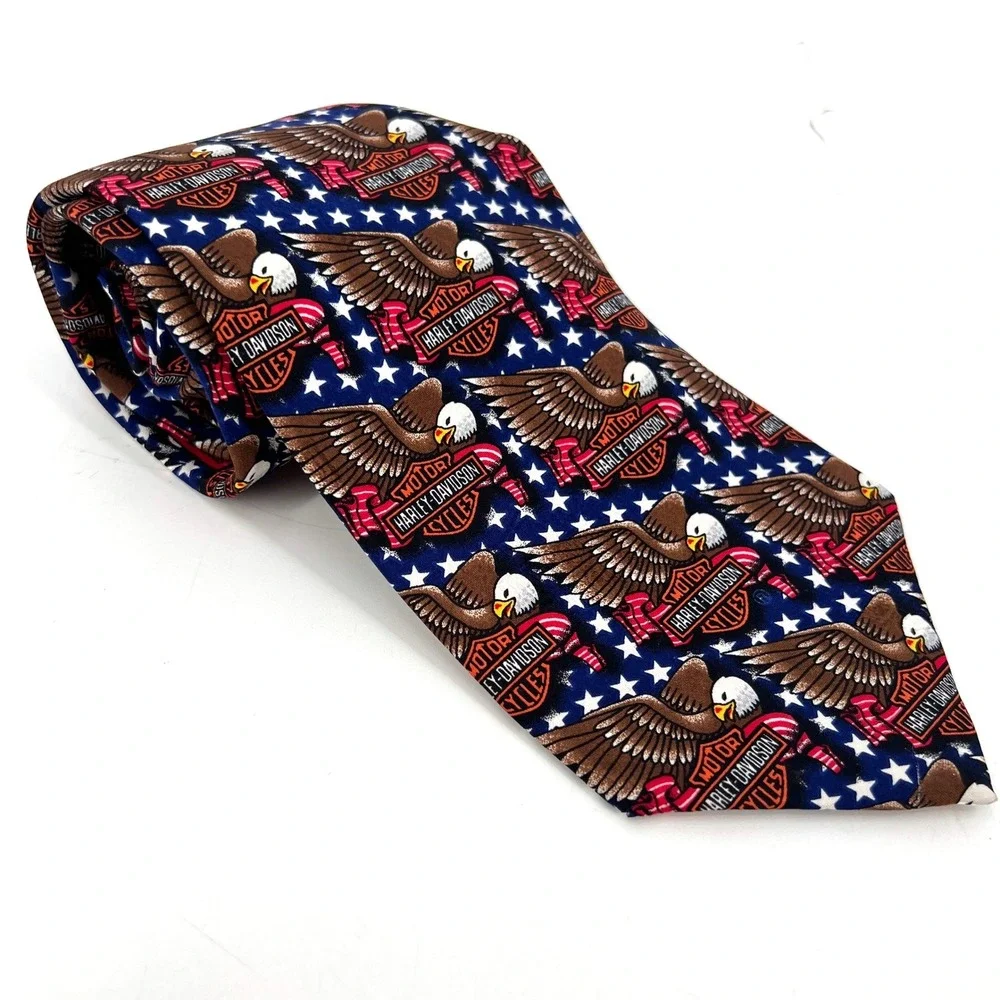 Harley-Davidson 100% Silk Necktie Ralph Marlin American Bald Eagle Flag American