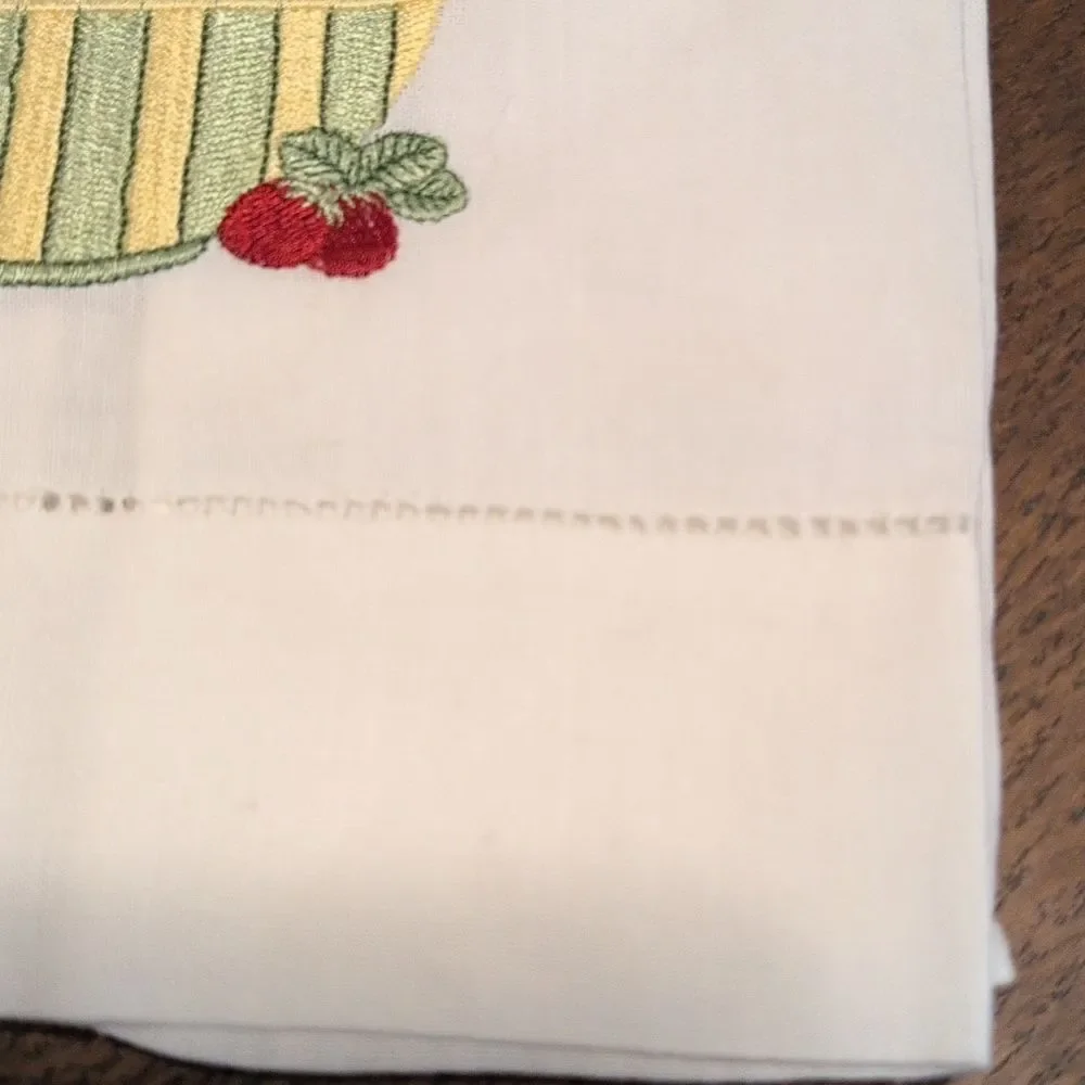 Embroidered Fruit Basket Tea Towel