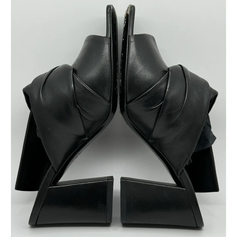 Via Spiga Black Leather Open Toe Block Heel Mule Sandals Women's‎ 6 Italy