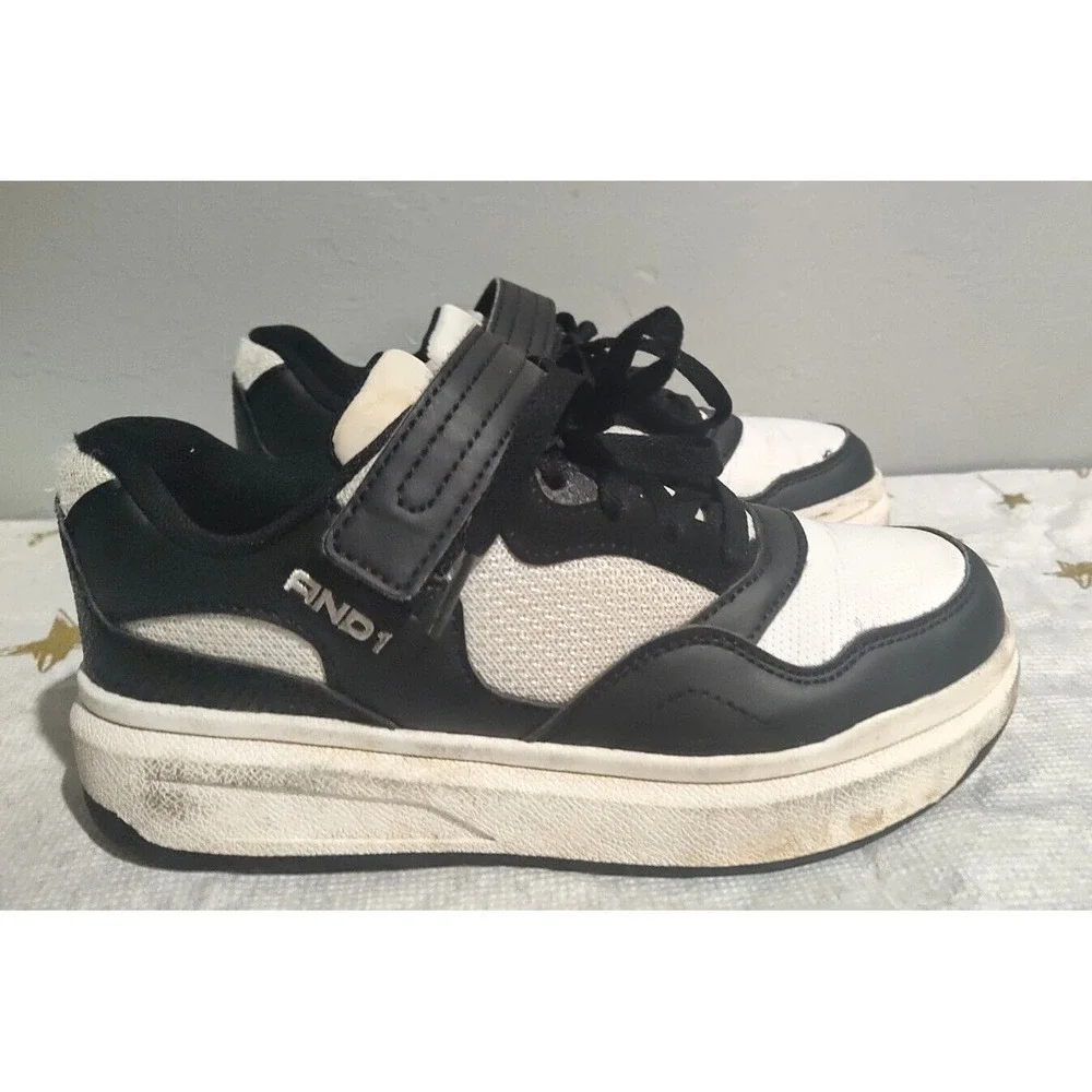 AND1 Girls Black & White‎ Low Platform Court Sneaker US Size 3