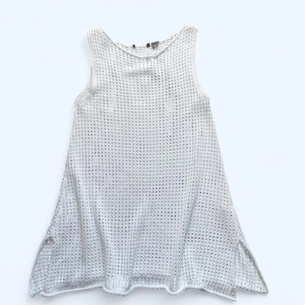 White cotton crochet long‎ tank top relaxed fit tunic size M