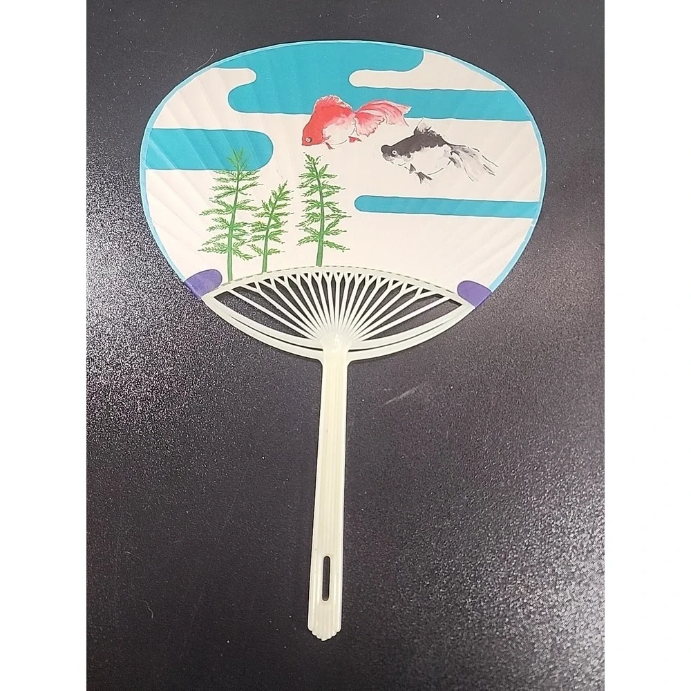 Japanese Uchiwa Flat Fan ‎ Plastic Handle Kingyo Goldfish Advertise Made Japan