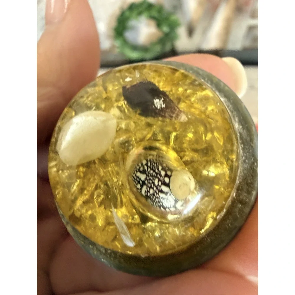 Set of 2 Vintage Resin Drawer Pulls w Suspended Shells Drawer Pull Cabinet Knobs