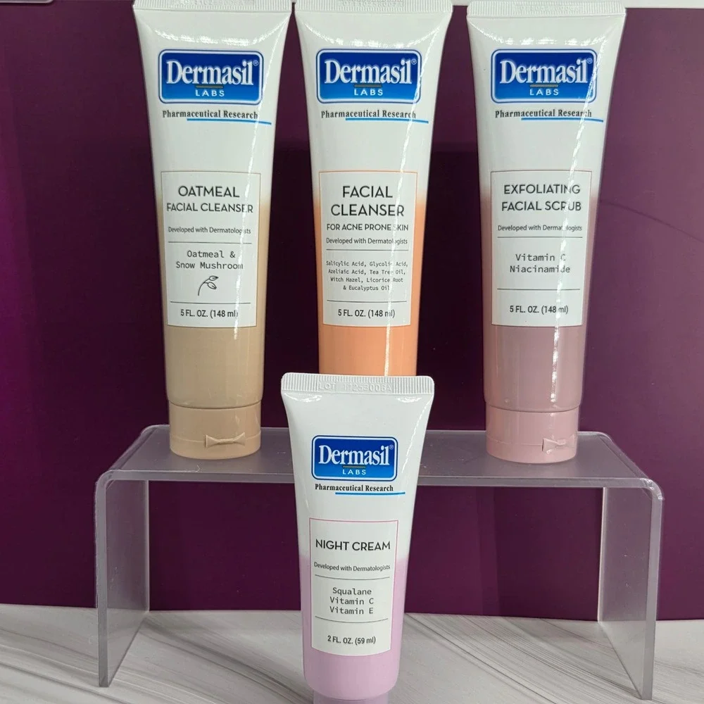 Dermasil Skincare Set Unisex 4pc Acne Cleanser Oatmeal Scrub Night Cream New