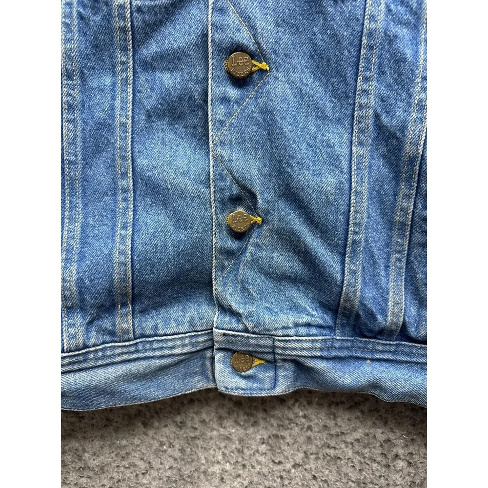 Vintage 80s Lee Storm Rider Flannel Lined Denim Trucker Jacket Blue Mens Size S