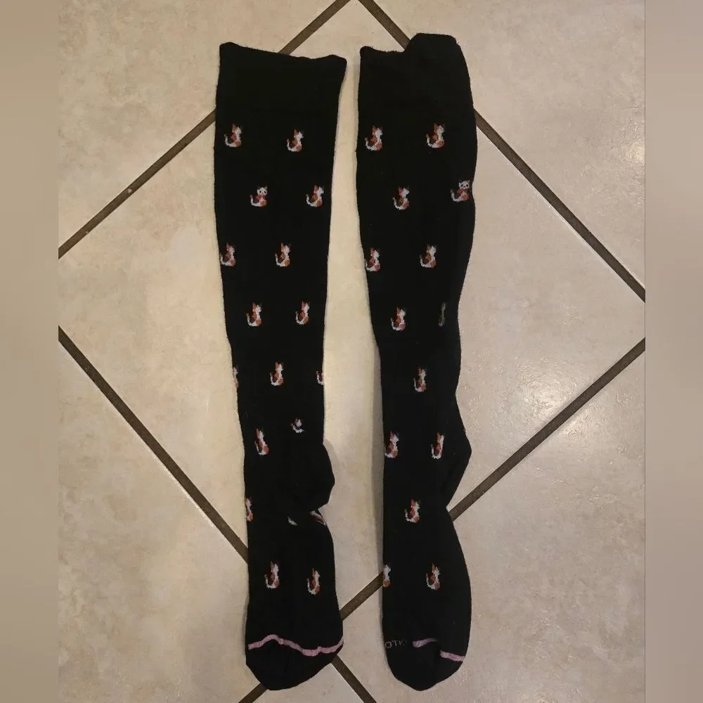 Dr Motion Compression Black Patterned Cat Women's Socks