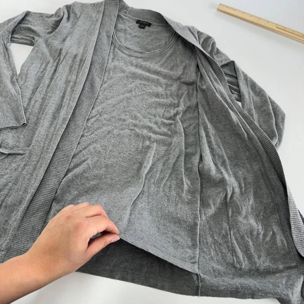 J Jill Cardigan‎ Sweater Set Women Small Gray Silk Cotton Knit Twinset Attached