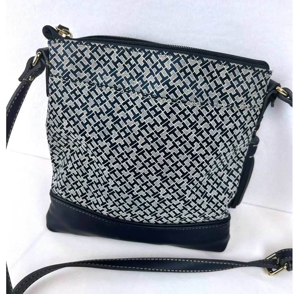 Tommy Hilfiger Navy Signature Monogram Jacquard Crossbody Bag with‎ Tassel