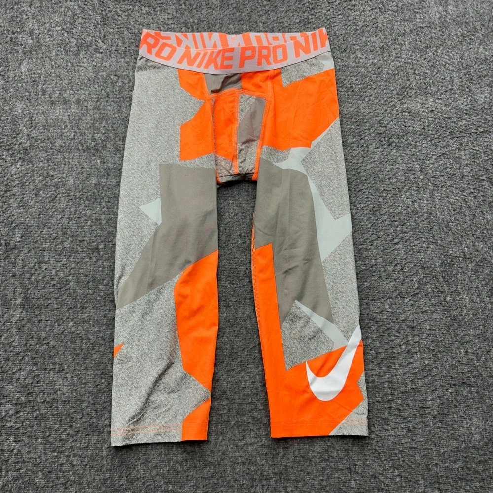 Nike Pro Compression Boys Large‎ 3/4 Printed Training Tights Pants Orange