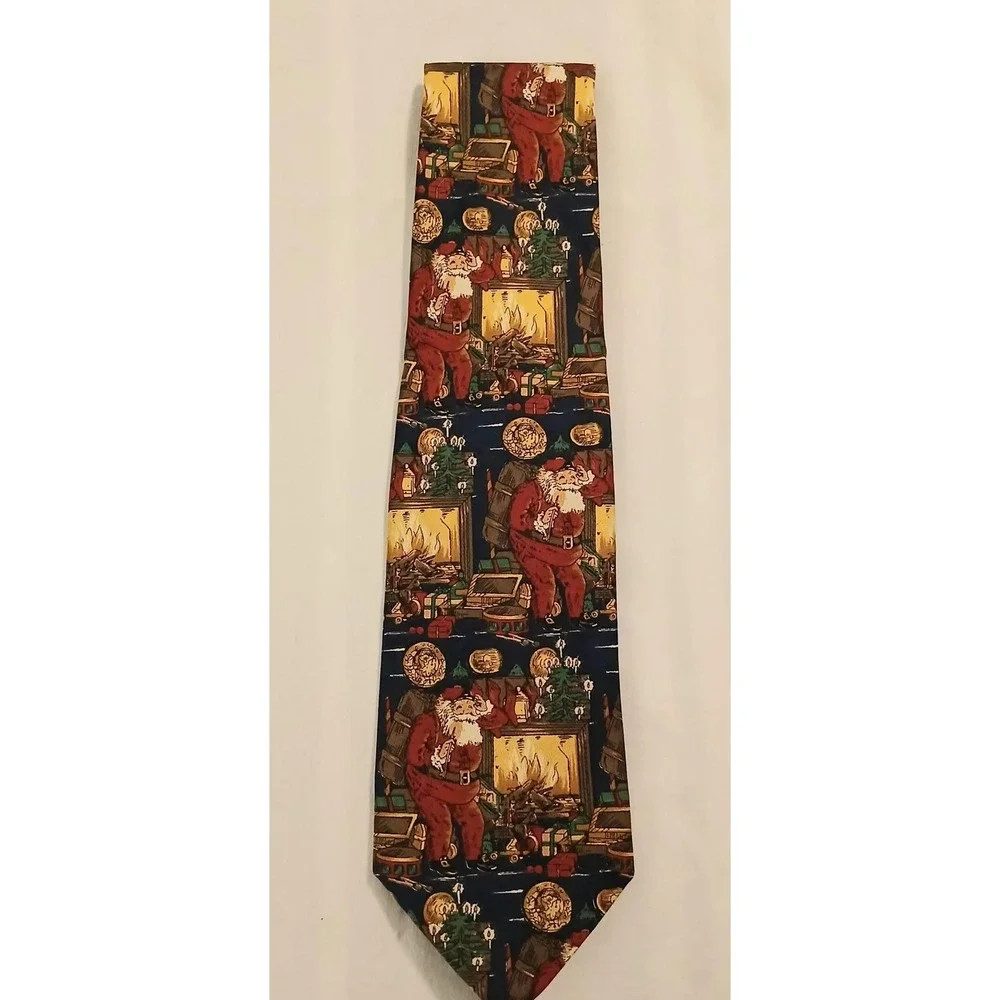 Robert Talbott For I‎ Magnin Tie Mens One Size Blue Silk Santa Christmas Holiday