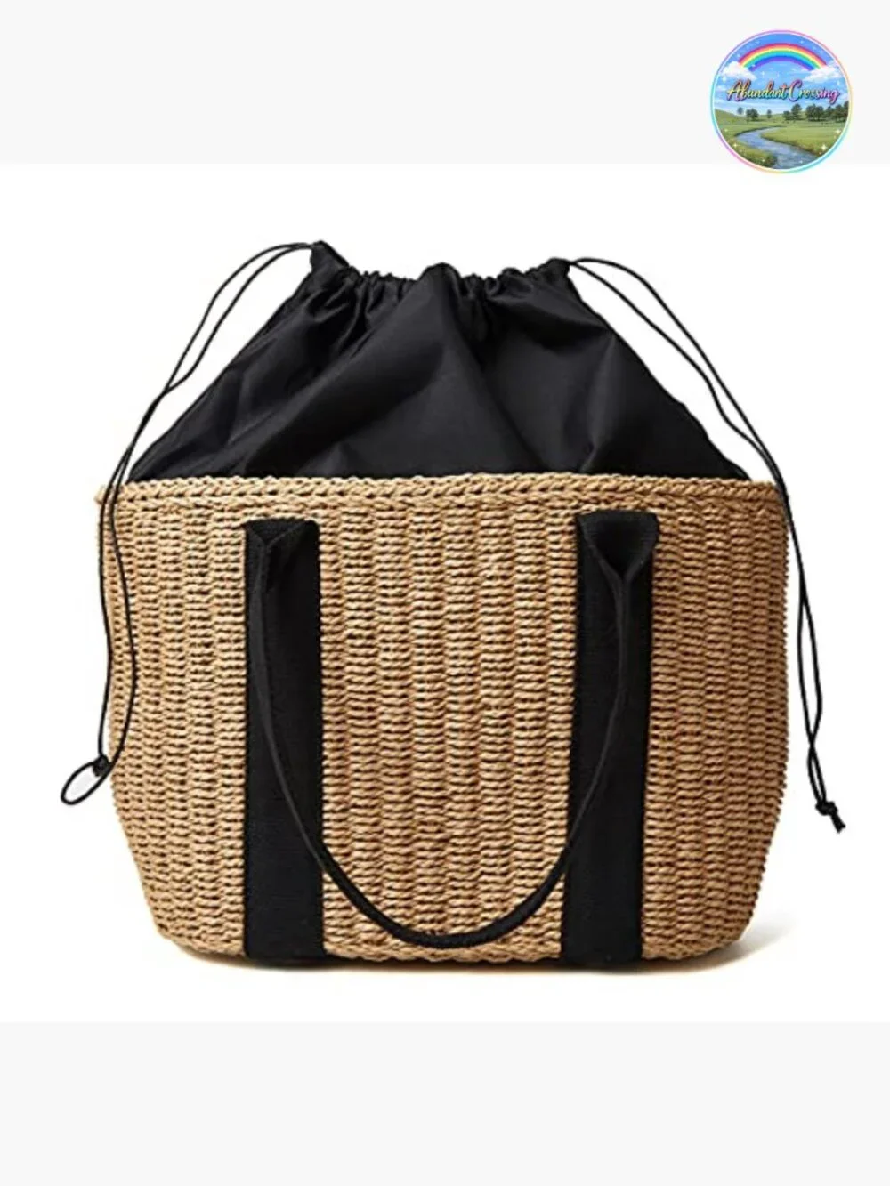 Handwoven Straw Tote Beach Bag Summer Hobo Purse Drawstring Closure