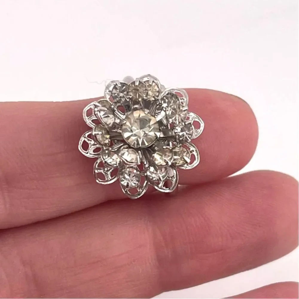 VTG Sarah Coventry Silver Tone Diamond Filigree Burst Statement Ring‎ Adjustable