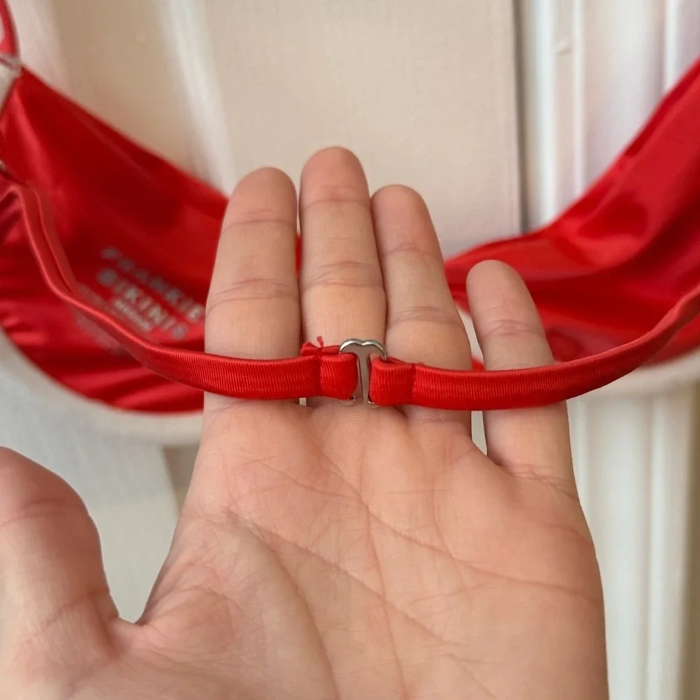 Frankies Bikinis Red Adjustable Spaghetti Strap Padded Bikini Top Womens M